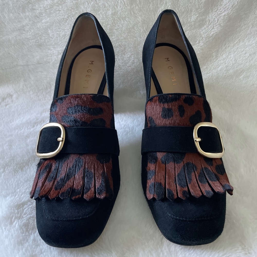 M.Gemí Suede Cowhide block heel Pumps